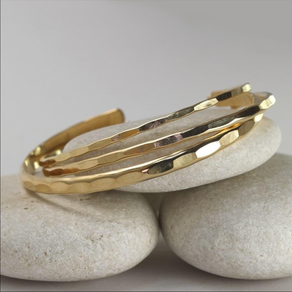 Hammered Gold Cuff Bracelets - Picture 1 of 6